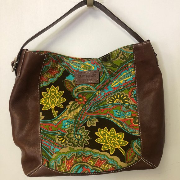 Kate Spade Paisley canvas and leather hobo bag